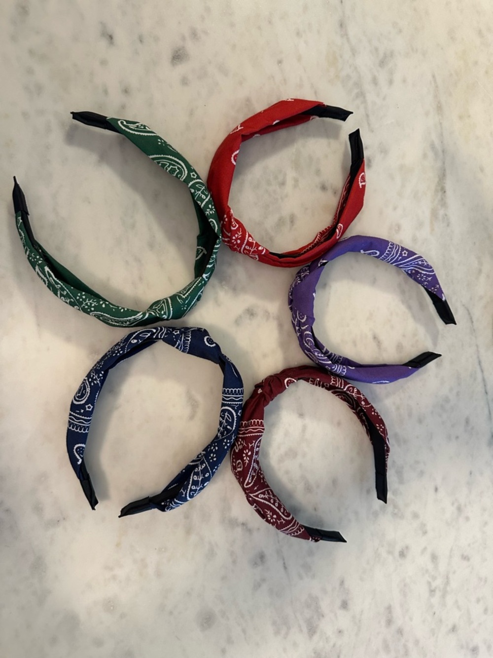 Bandana Knot Headband Bundle (Set of 5) (Red, Purple, Burgundy, Navy, Green) - Picture 3 of 3